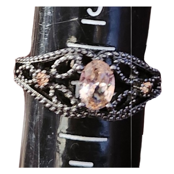 Pink Filigree Rhodium Ring Size 10 - Picture 2 of 4